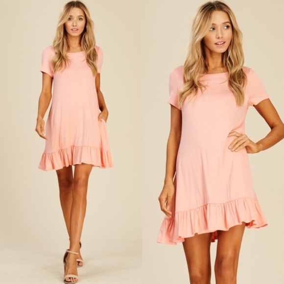 Glamvault Dresses & Skirts - LAST Peach Knit Dress with Ruffle Hem